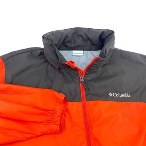 Columbia Mens Lightweight Hooded Rain Jacket Orange Black Nylon Windbreaker XXL